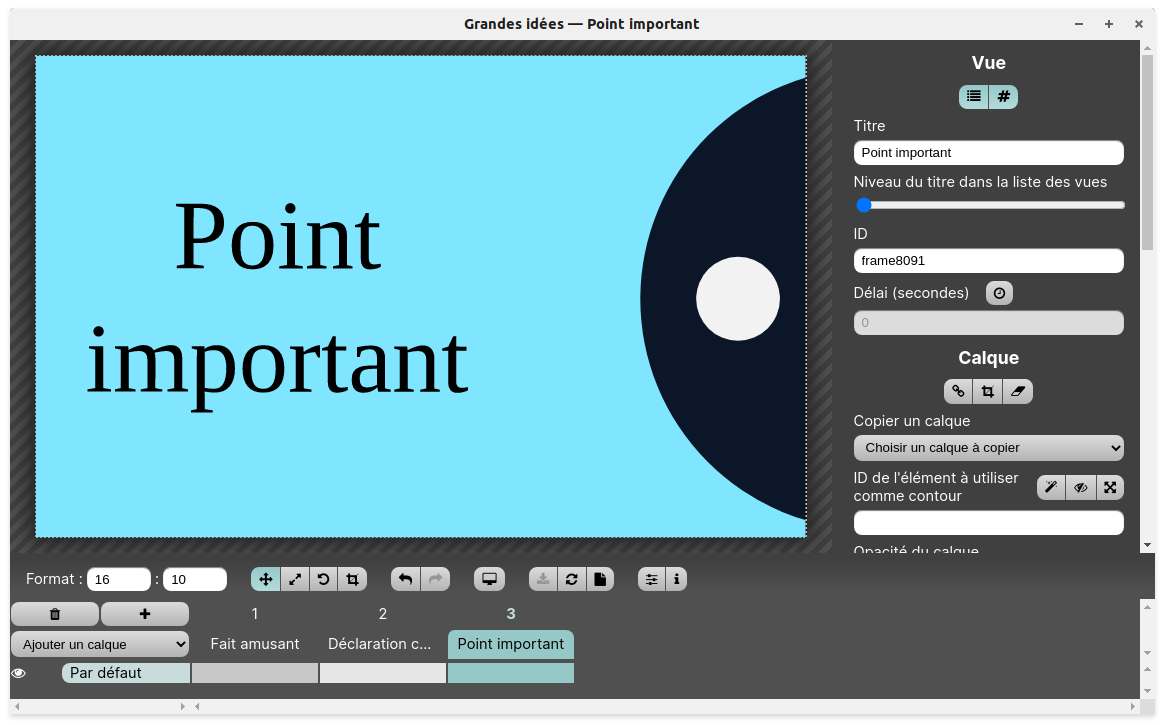 La troisième vue de la présentation : Point important