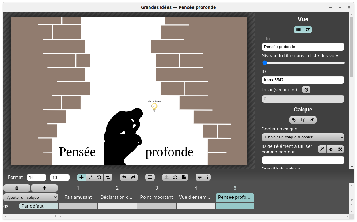 La cinquième vue de la présentation : Pensée profonde