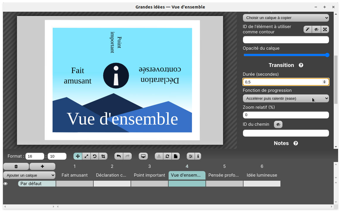 Réglage d'une transition